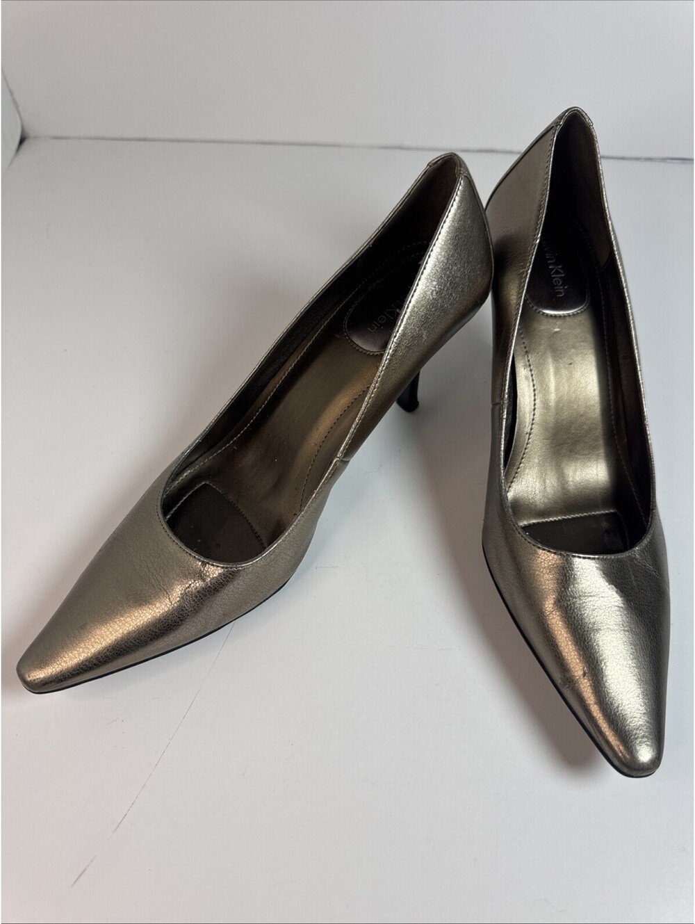 Calvin Klein Womens 3" High Heel Dolly Pumps Shoes Metallic Bronze 8M